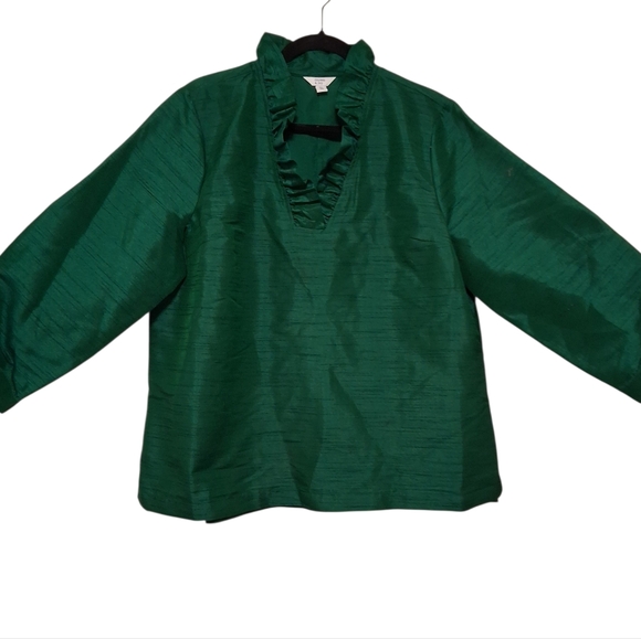 Crown & Ivy Emerald Green Ruffled Blouse-XL - Picture 2 of 10